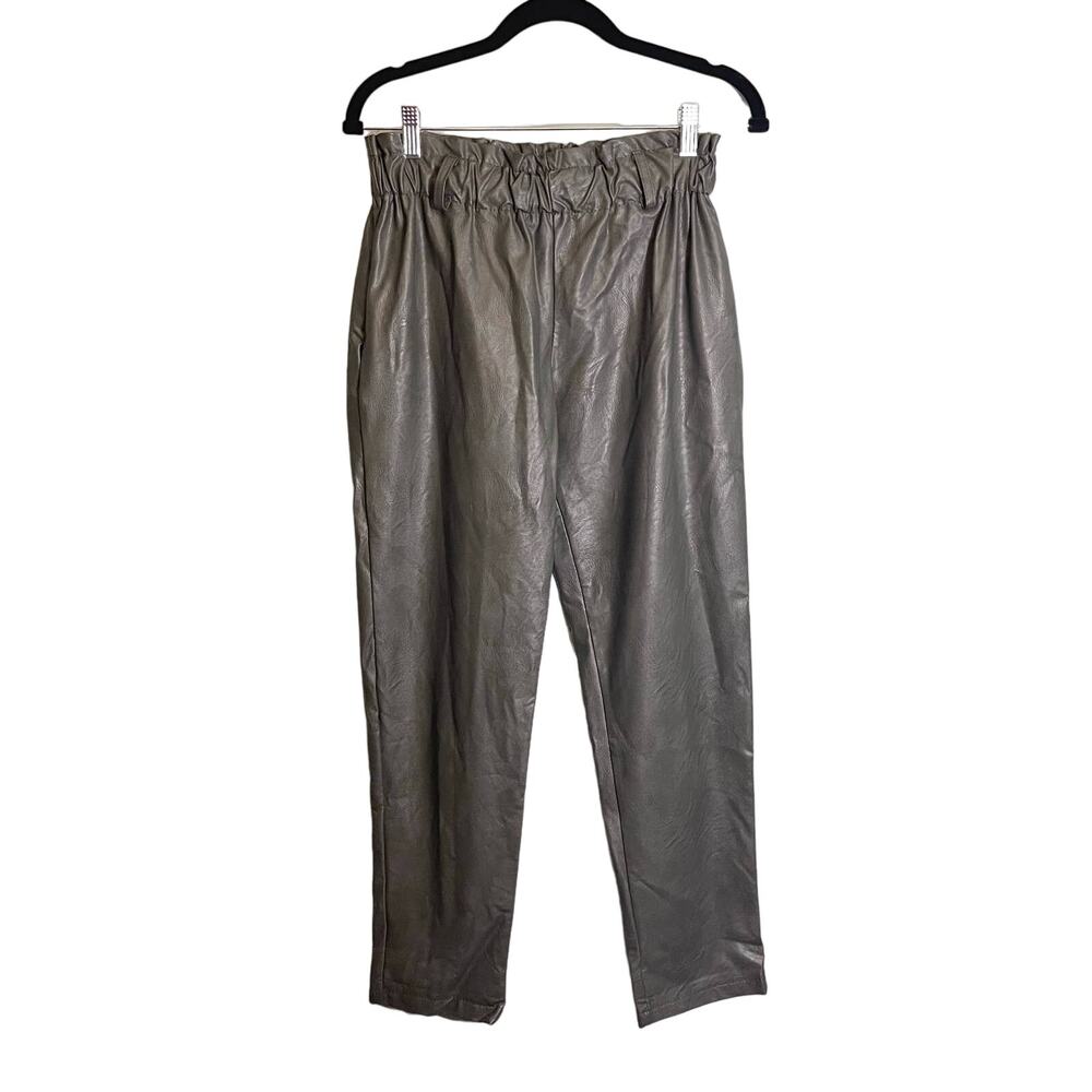 Sunny Studio Paris Olive Green Paper Bag Waist Leather Pant